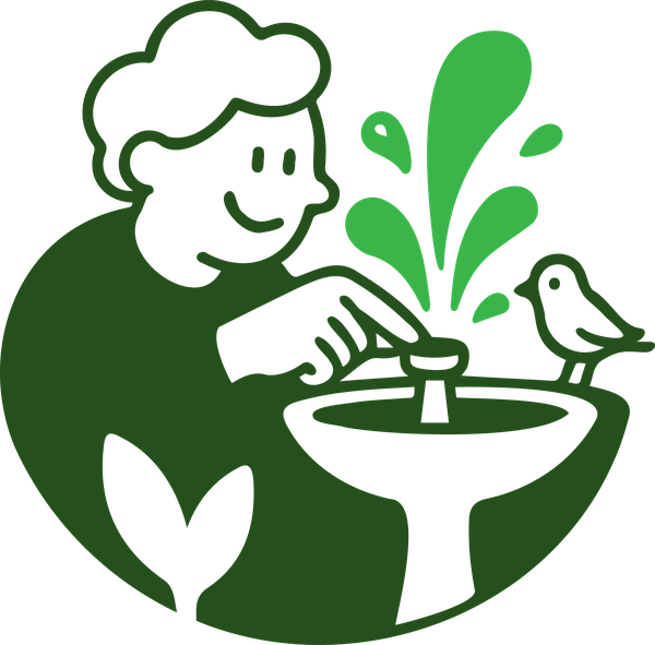 POPOSOAP visual hammer showing a person installing and activating a garden water feature.