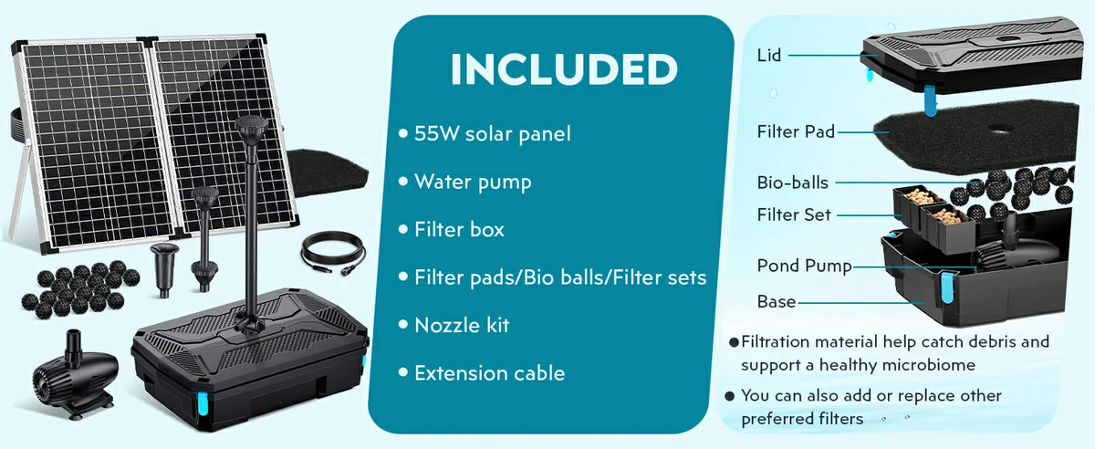 solar power pond filter package