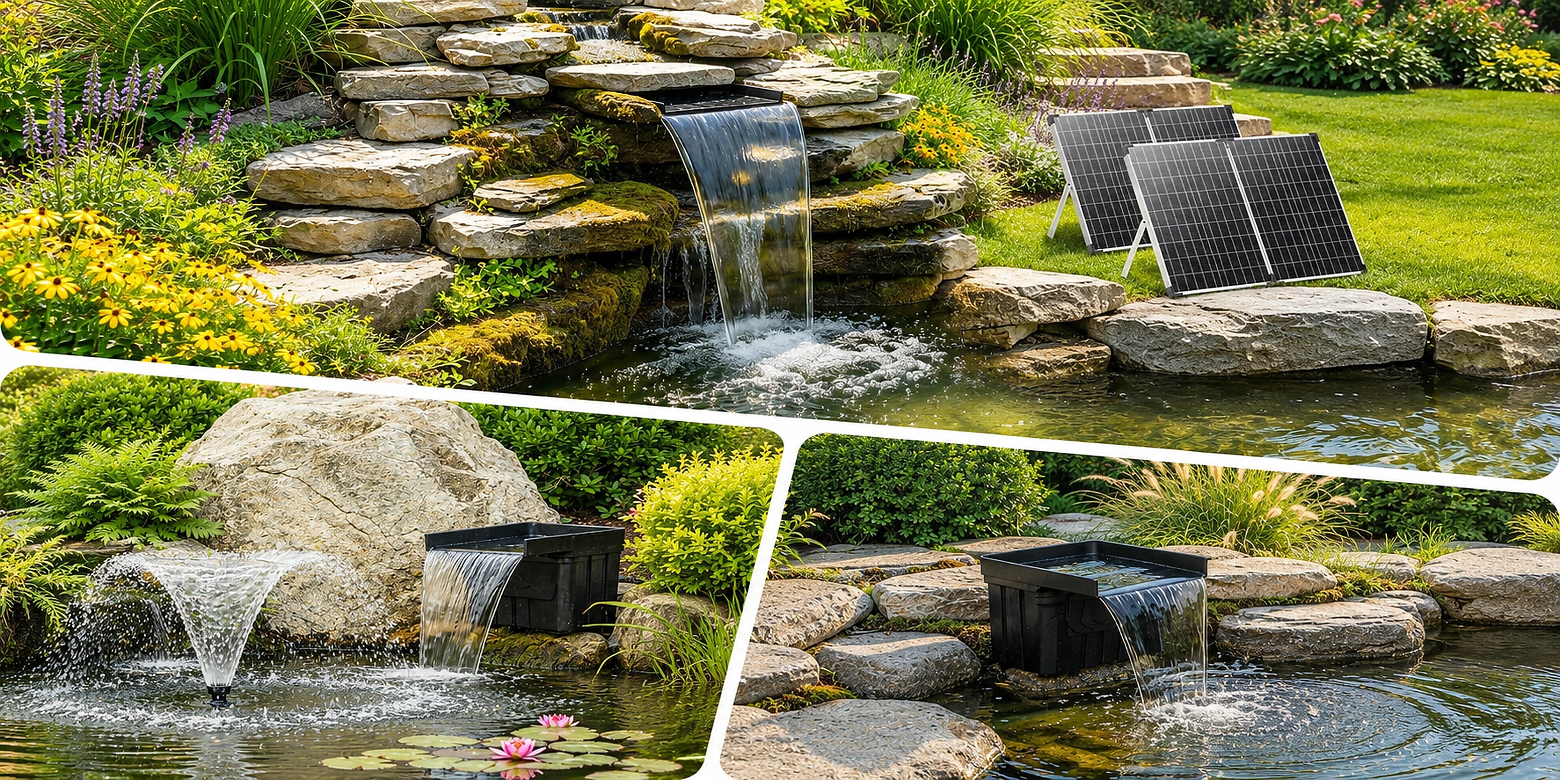 solar powered pond waterfall water feature pc