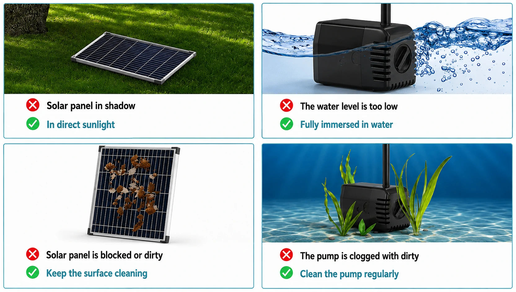 solar water pump for small fountain Trobleshoot