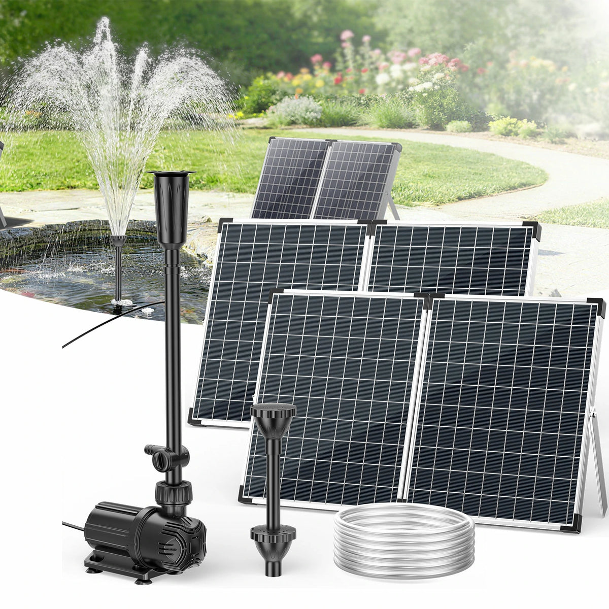 120W Solar Pond Fountain Pump with Lights for Garden Ponds