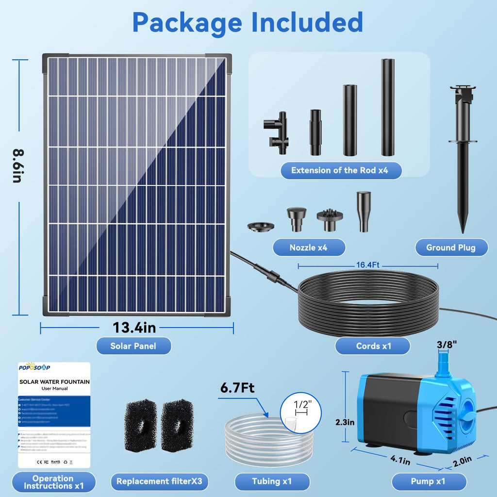 12W Solar Water Fountain Pump (Black) - 160GPH Package Included