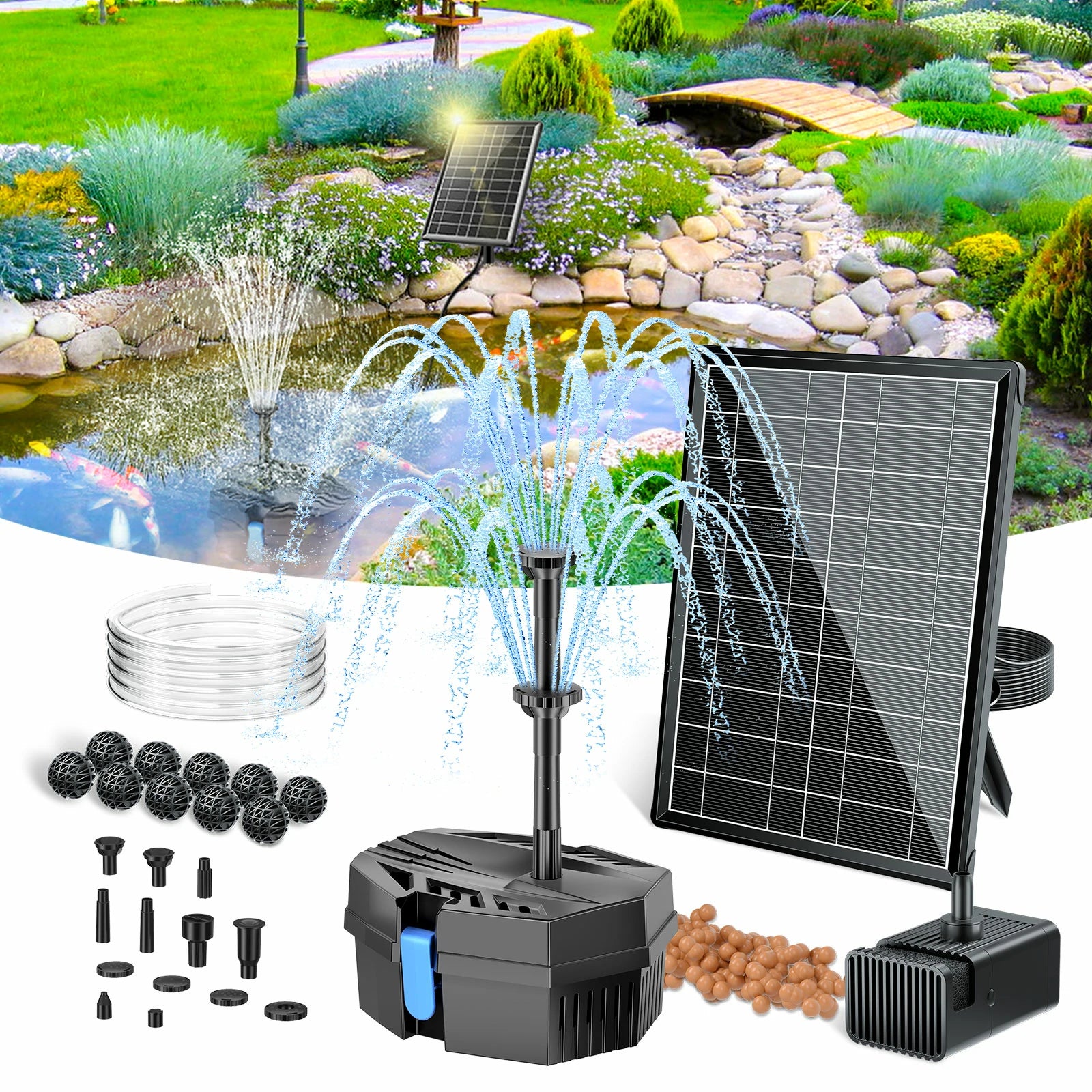 SPF130 8W 80GPH Solar Pond Filter Fountain