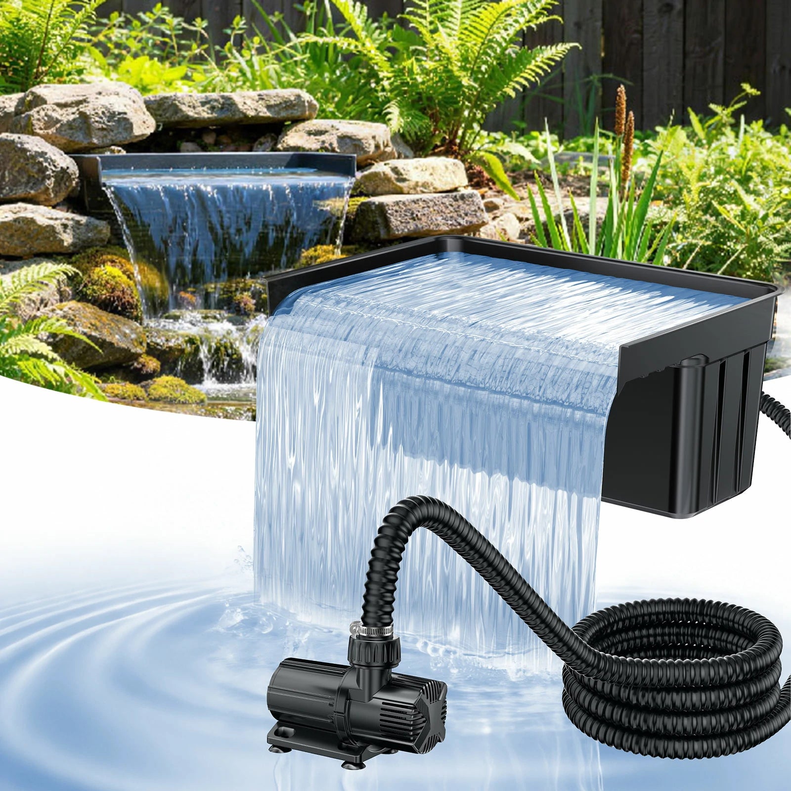 63W 1600GPH Waterfall Pump Kit with 23.6"x11" Spillway