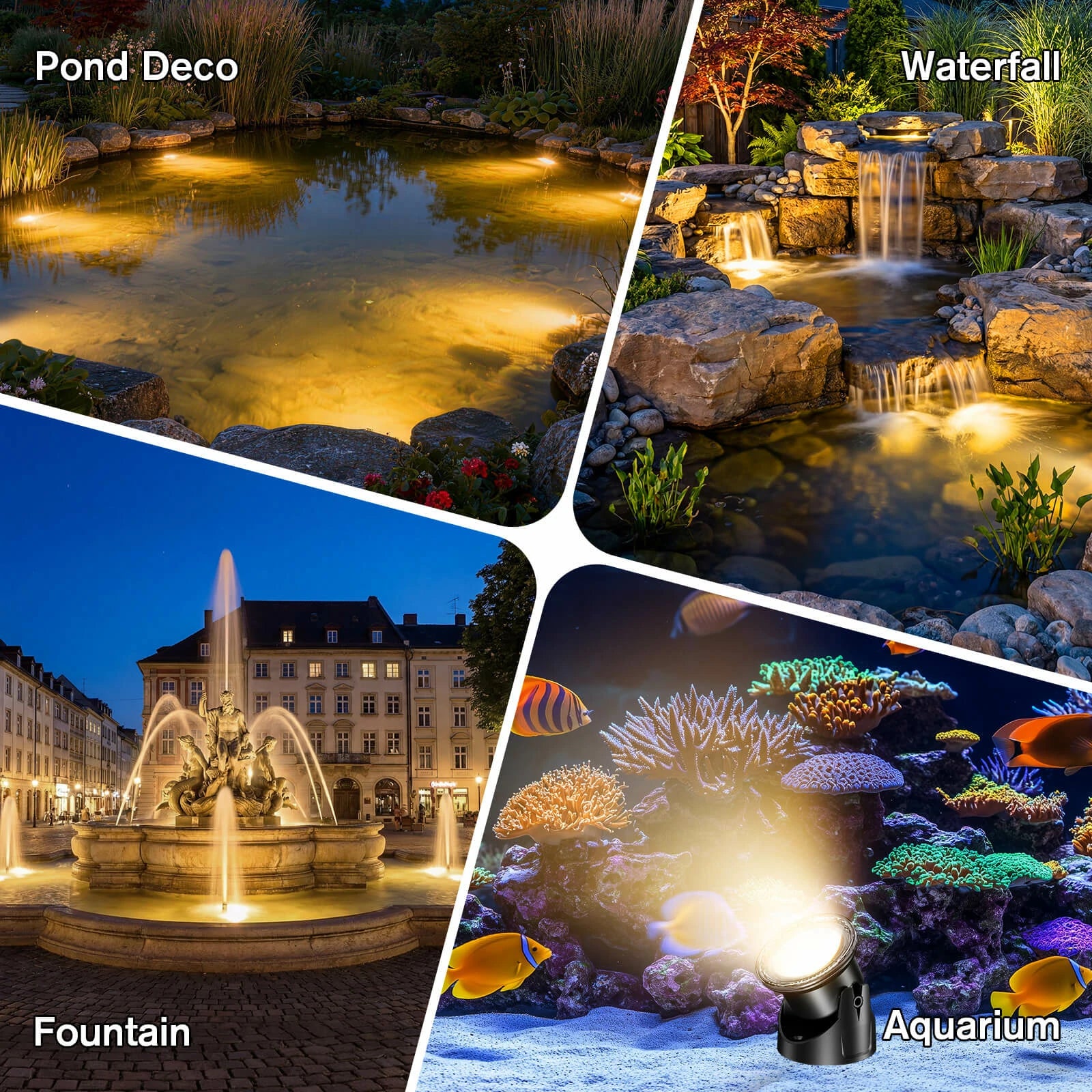 4-Head Warmwhite Underwater Electric Pond Lights with Timer