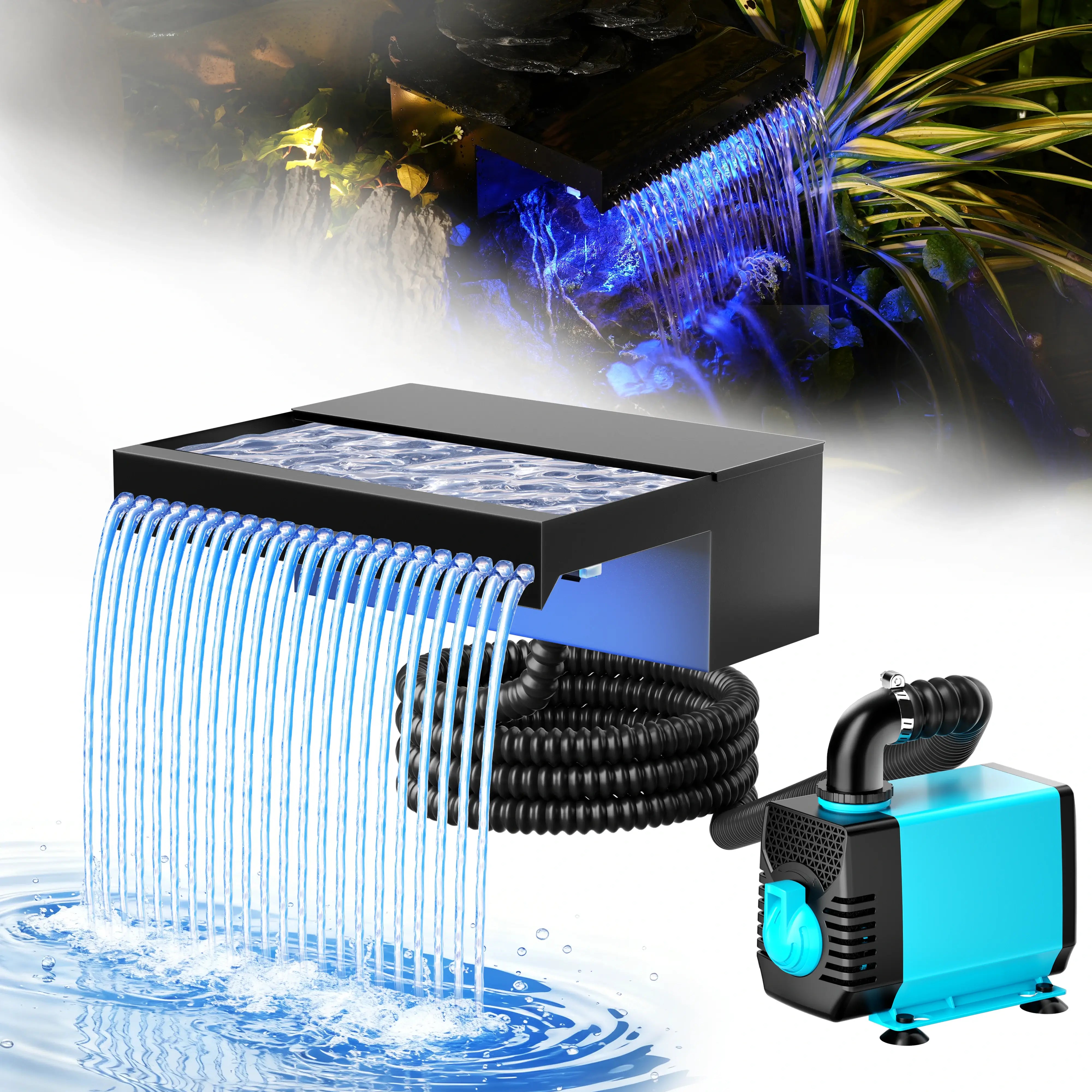 40W 660GPH Spray Waterfall Pump Kit with 12" Spillway & Light