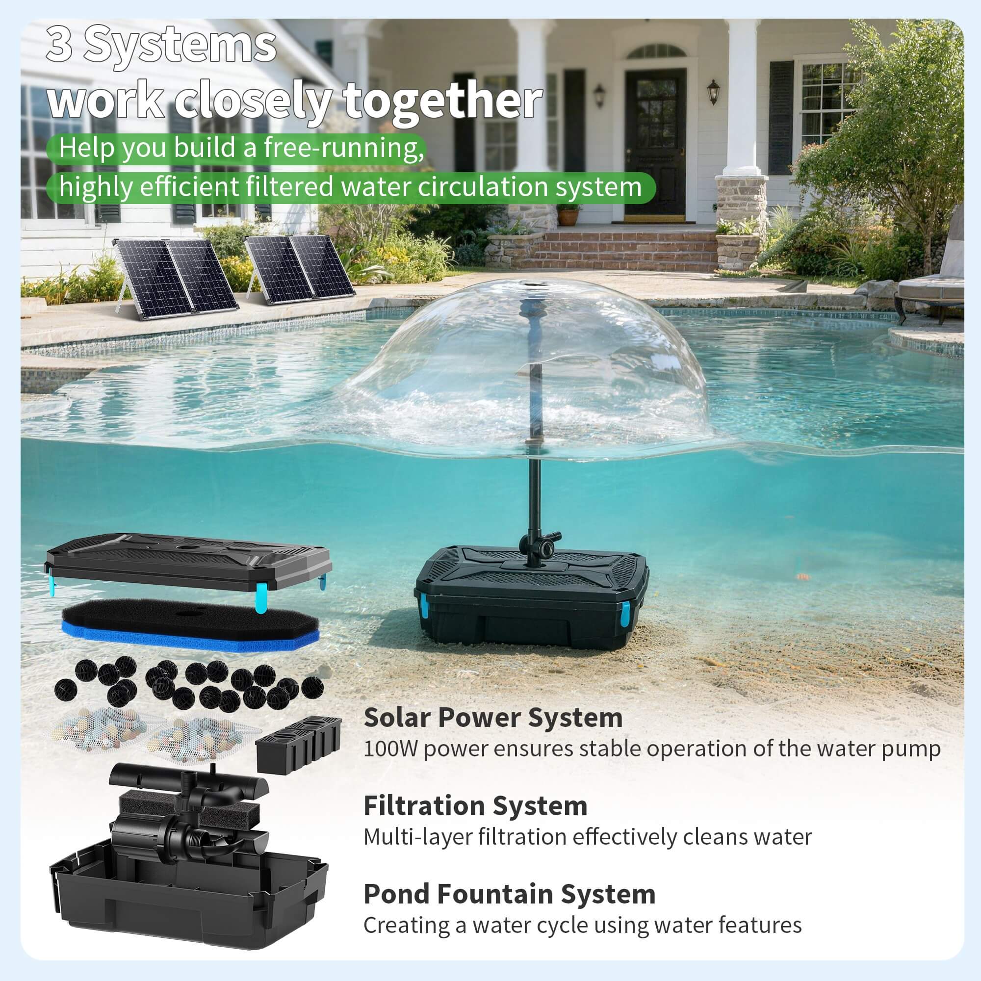 P3100 100W 1200GPH Solar Pond Filter Fountain