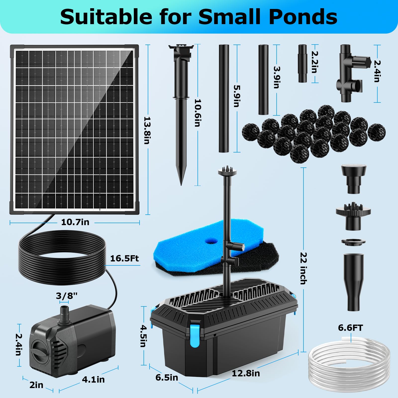 20W 320GPH Solar Water Pond Pump and filter kit suitable for small ponds