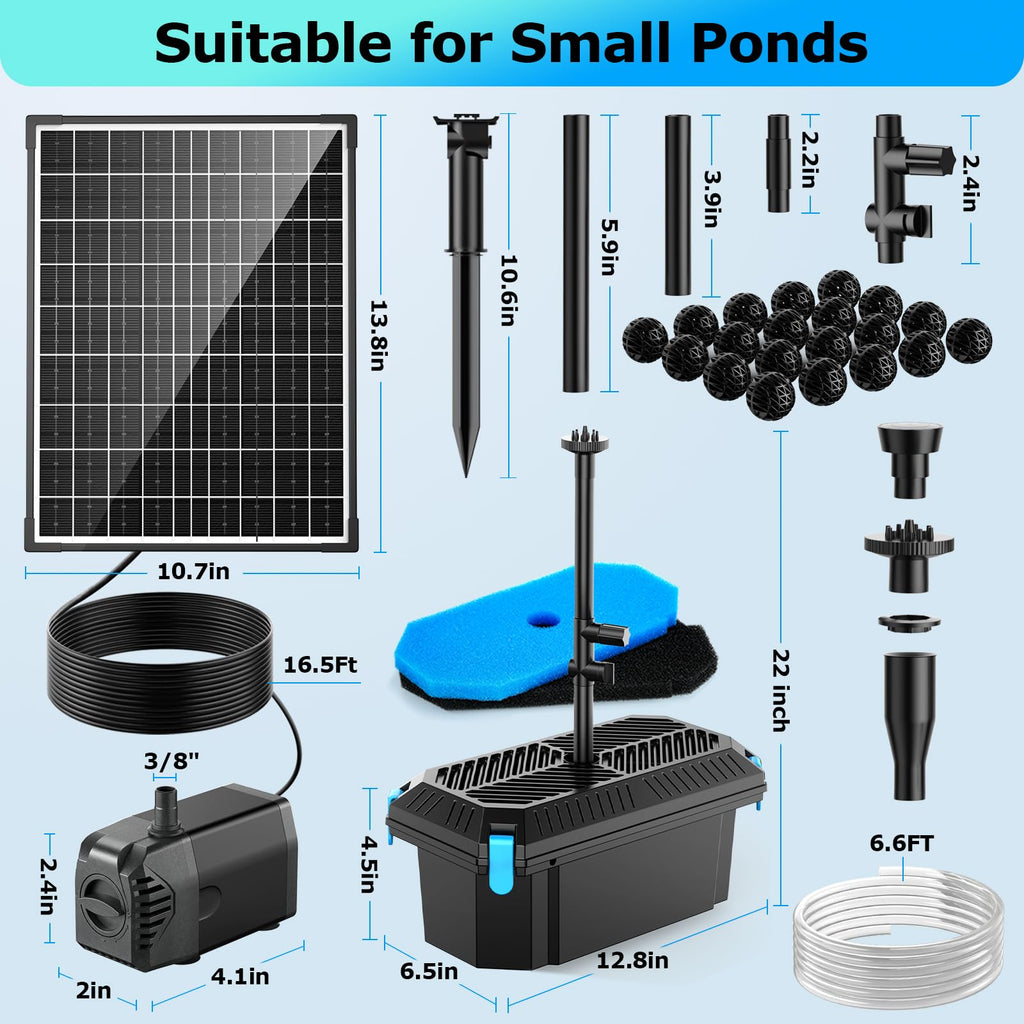 20W 280GPH Solar Pond Filter & Fountain Kit Package Included
