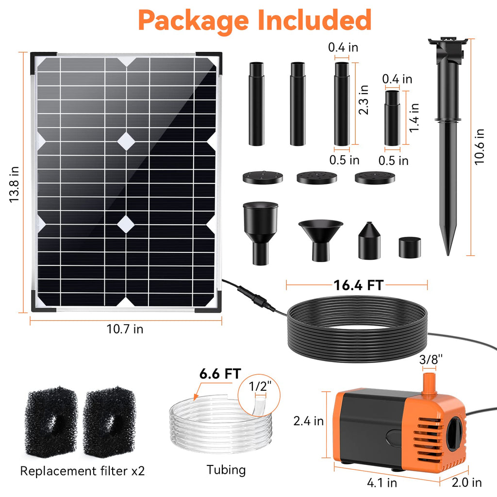 20W 320GPH Solar Water Fountain Pump (Orange) Package Included