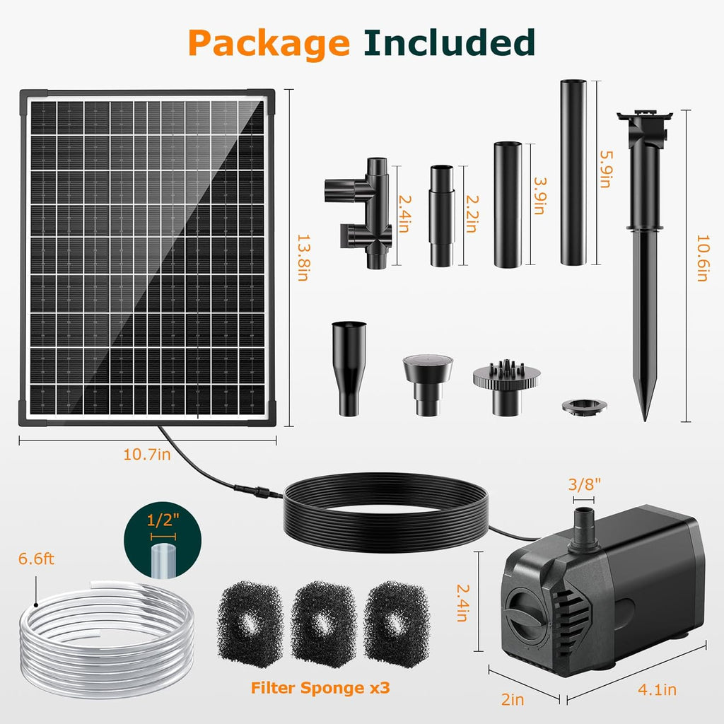 20W 280GPH Solar Water Fountain Pump Package Included