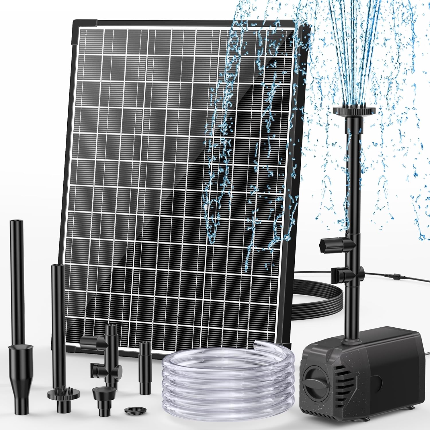 20W Solar Water Fountain Pump - 320GPH Adjustable Flow, 7 Sprayers