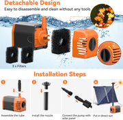 35W Solar Water Fountain Pump (Orange) - Detachable Design
