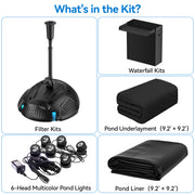 4′ x 4′ Pond Pro Kit | 5-in-1 Filter, Waterfall, Lights, Pond Liner & Underlayment