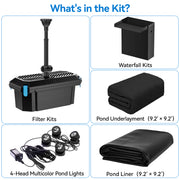 4′ x 4′ Pond Advanced Kit | 5-in-1 Filter, Waterfall, Lights, Pond Liner & Underlayment