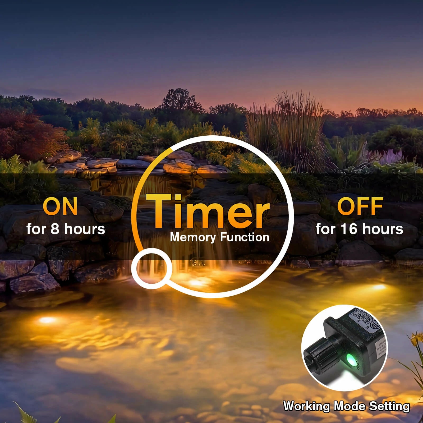 4-Head Warmwhite Underwater Pond Lights with Timer memory