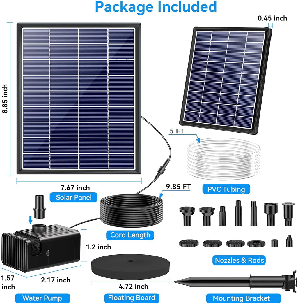 6.5W Floating Solar Water Fountain Pump with 2400mAh Battery Backup Package Included