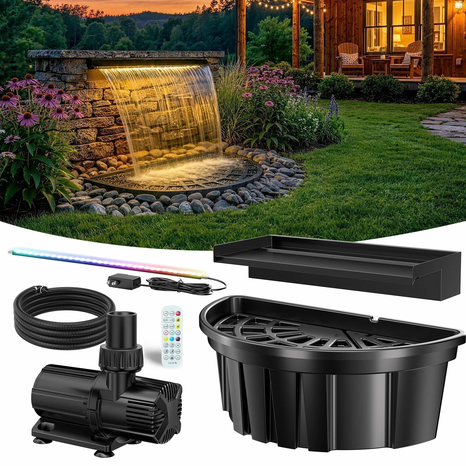 63W 1600GPH Pondless Waterfall Kit with Light