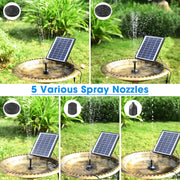 6W Solar Water Fountain Pump - 60GPH, 5 Various Nozzles 