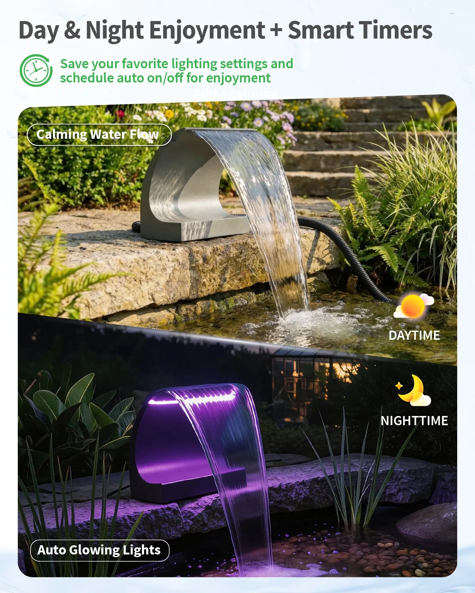 1600GPH Waterfall Pump Kit with 12" C-Shaped Spillway & Light