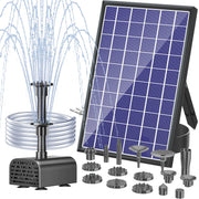 7W Solar Water Fountain Pump - 3000mAh Battery, 100GPH, 10 Sprayers