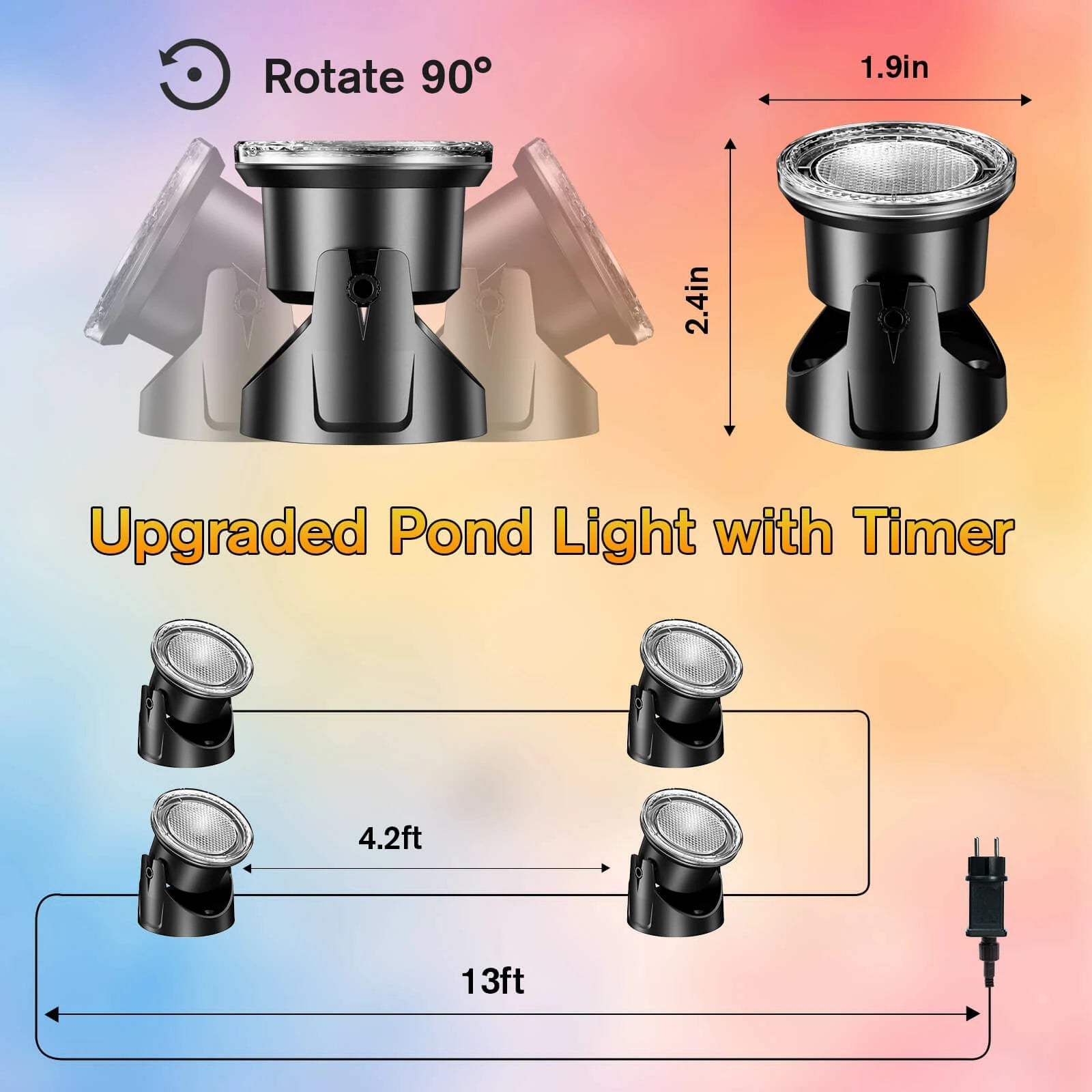 4-Head Warmwhite Underwater Pond Lights with Timer