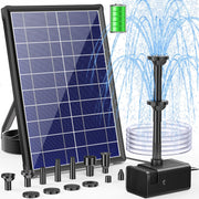 8W Solar Water Fountain Pump - 3000mAh Battery, 80GPH, 8 Sprayers
