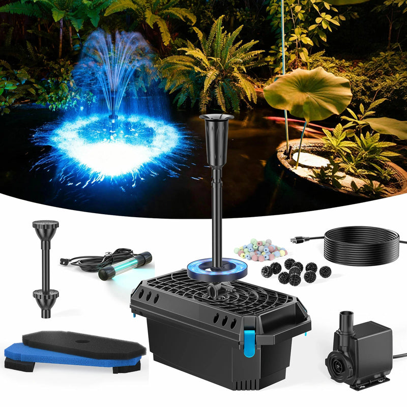 660GPH Fish Pond Filter Fountain with Light