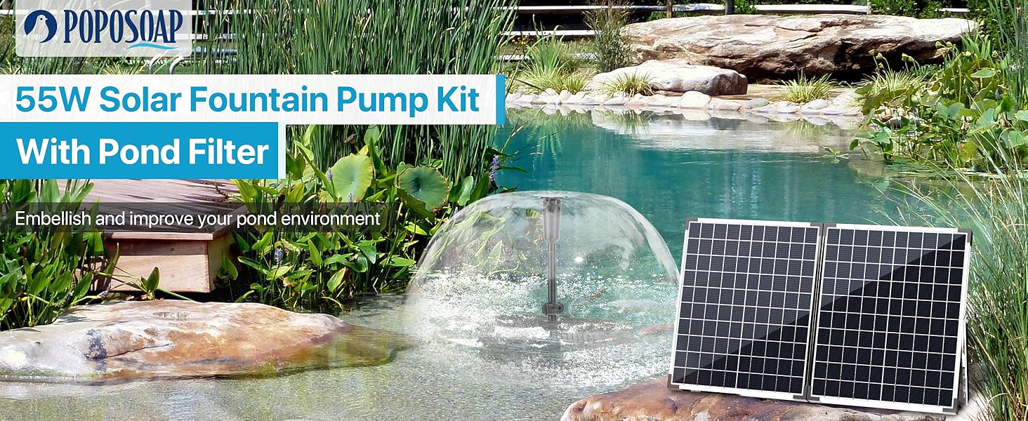 55W Solar Fountain Pump Kit with Pond Filter