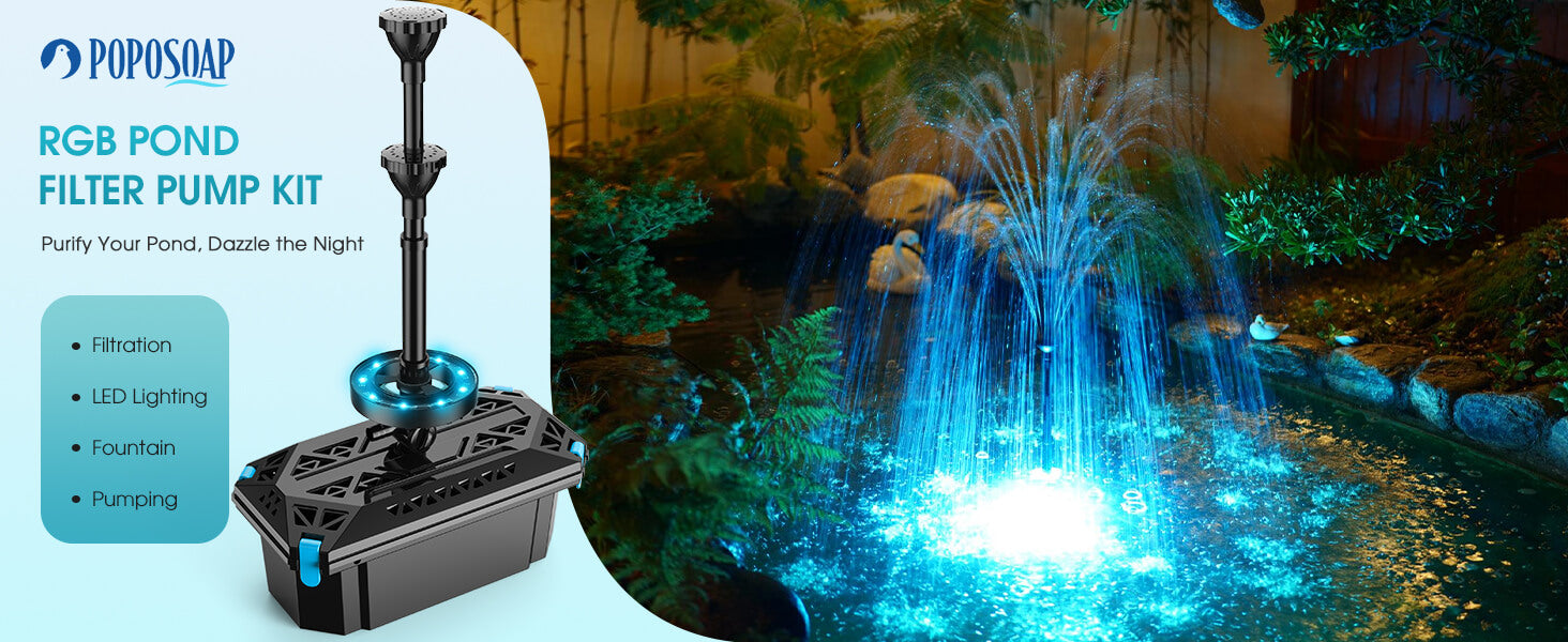 RGB Pond Filter Pump Kit – Clean Water by Day, Stunning Light by Night
