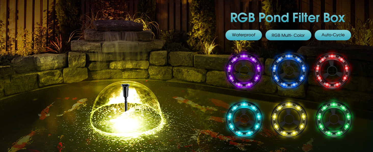 Multi-Color RGB Lighting with Auto-Cycle for a Magical Night Pond
