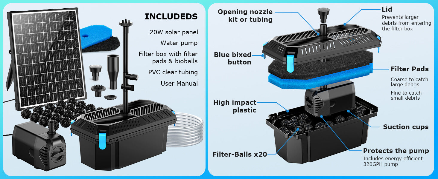 All-in-1 Multi-Functional Pond Filter Fountain Pump
