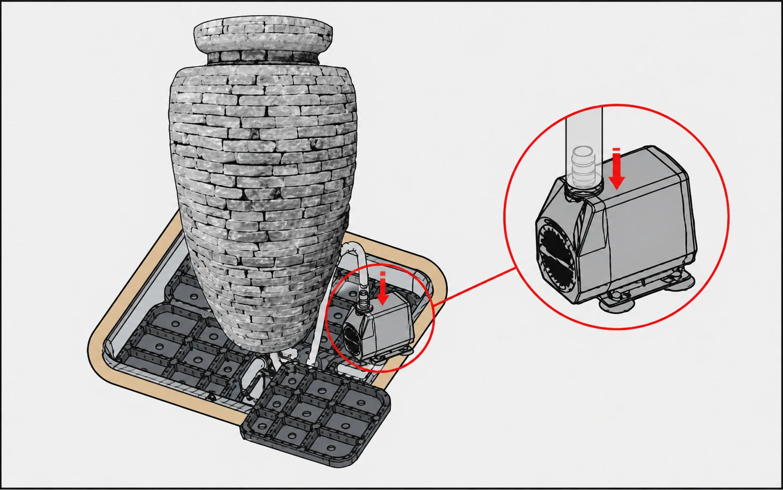 Attach pump to pondless waterfall vault