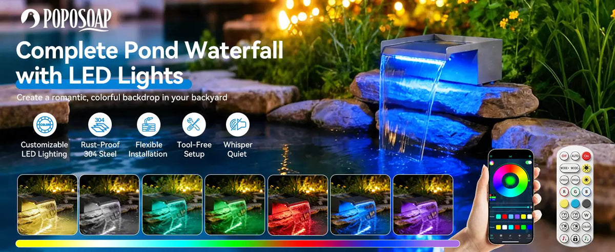 Complete Pond Waterfall  
with LED Lights