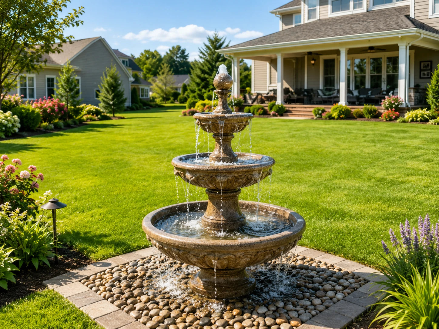 Multi-tiered basin for pondless waterfall