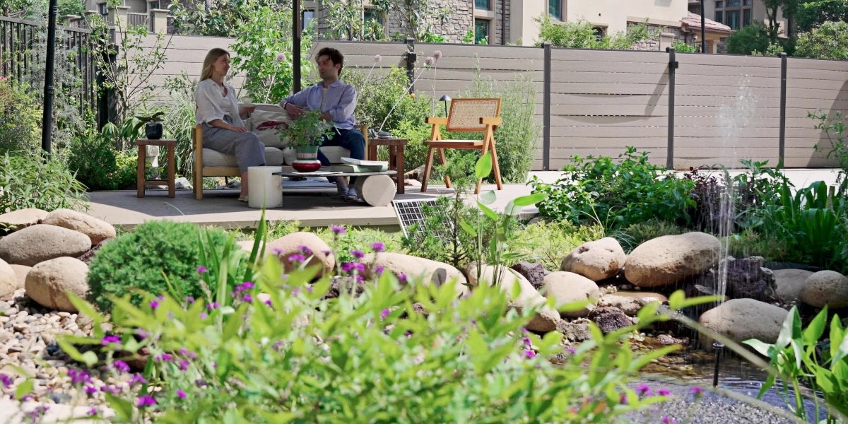 Backyard planning scene for a water feature calculator