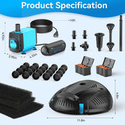 5′ x 5′ Pond Decor Kit | 3-in-1 Filter, Waterfall & Lights