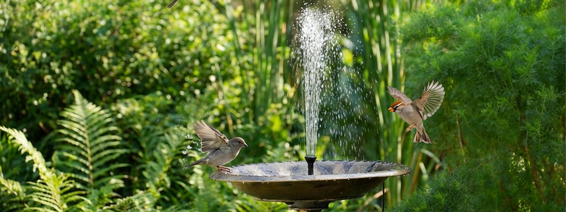 POPOSOAP solar bird bath fountain running in a garden water feature