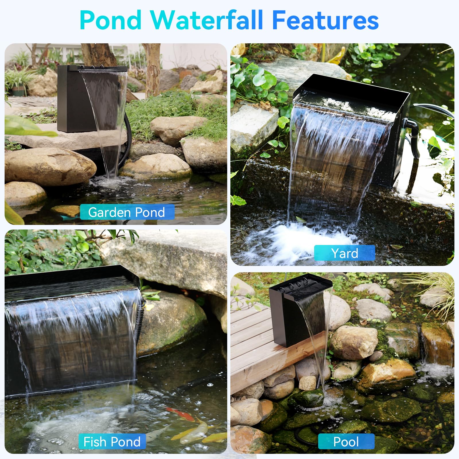 6′ x 6′ Pond Decor Kit | 3-in-1 Filter, Waterfall & Lights