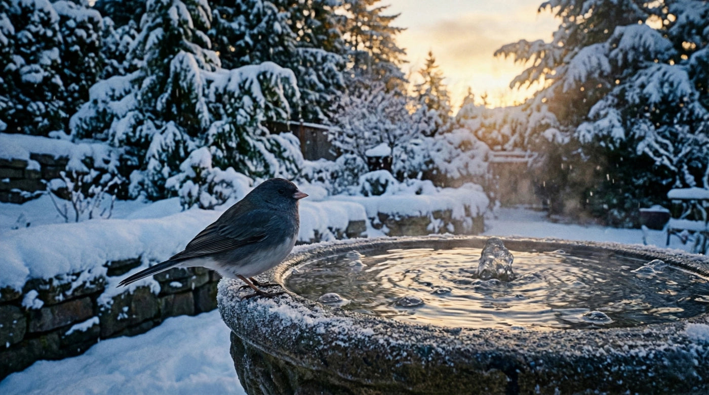 Seasonal water feature maintenance scene in a residential backyard