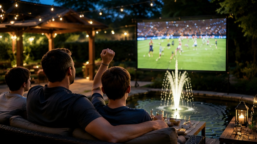 Watching soccer beside a pond