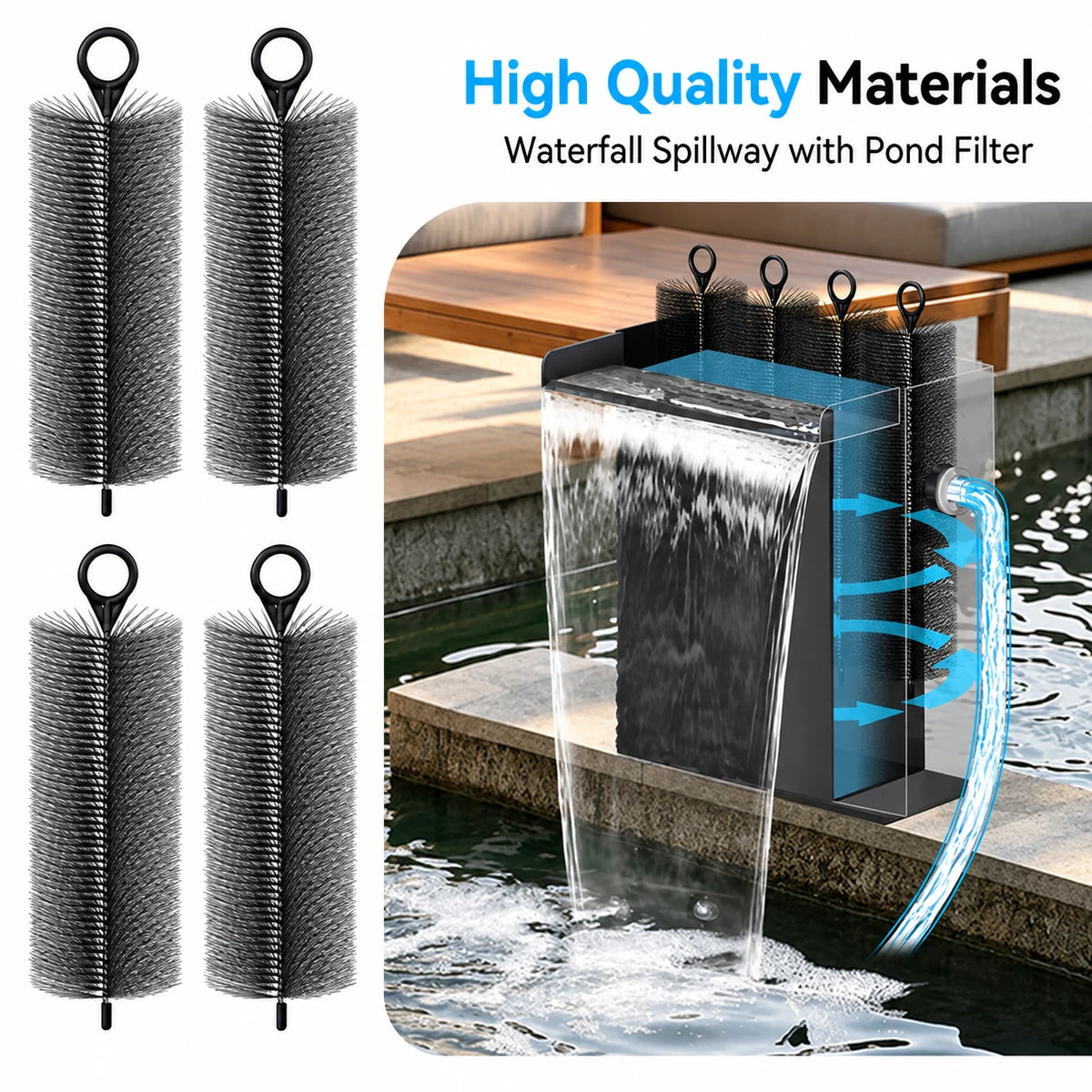 filter brush solar pond pump waterfall
