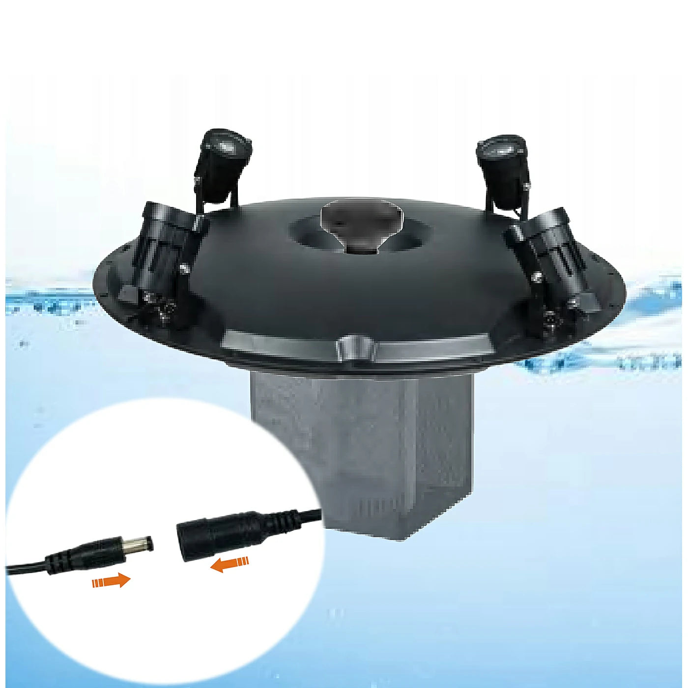 floating pool fountain with lights ropes and anchors
