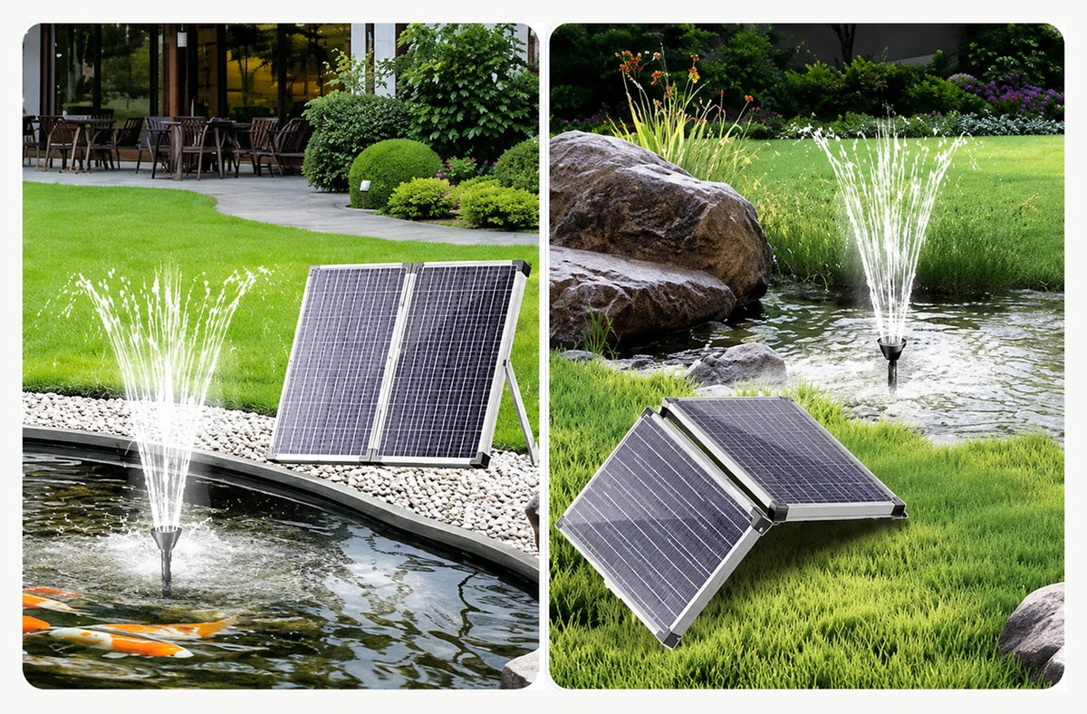 fountain solar powered pump dual panel