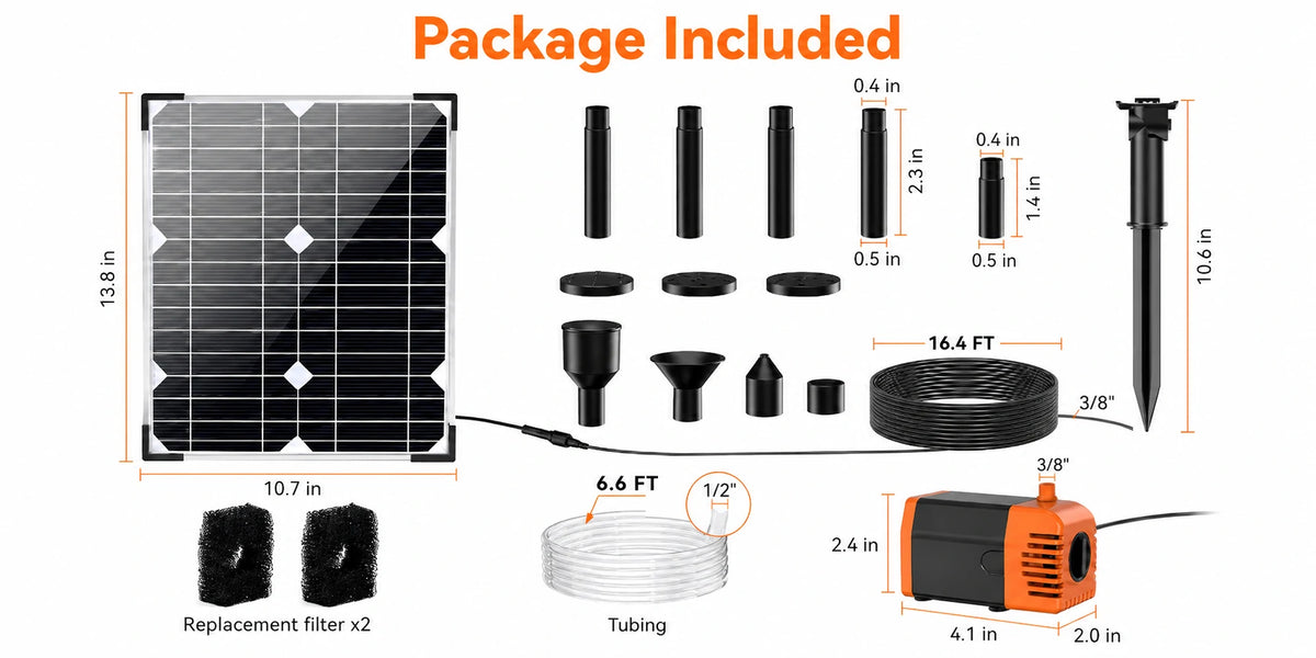 fountain solar powered water pump package include