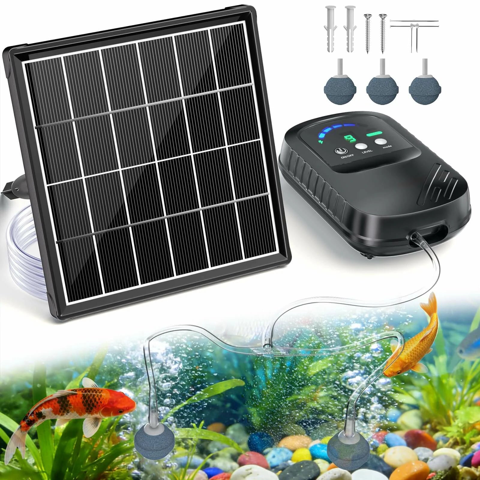 3W Solar Pond Aerator with 2200mAh Battery & Digital Display