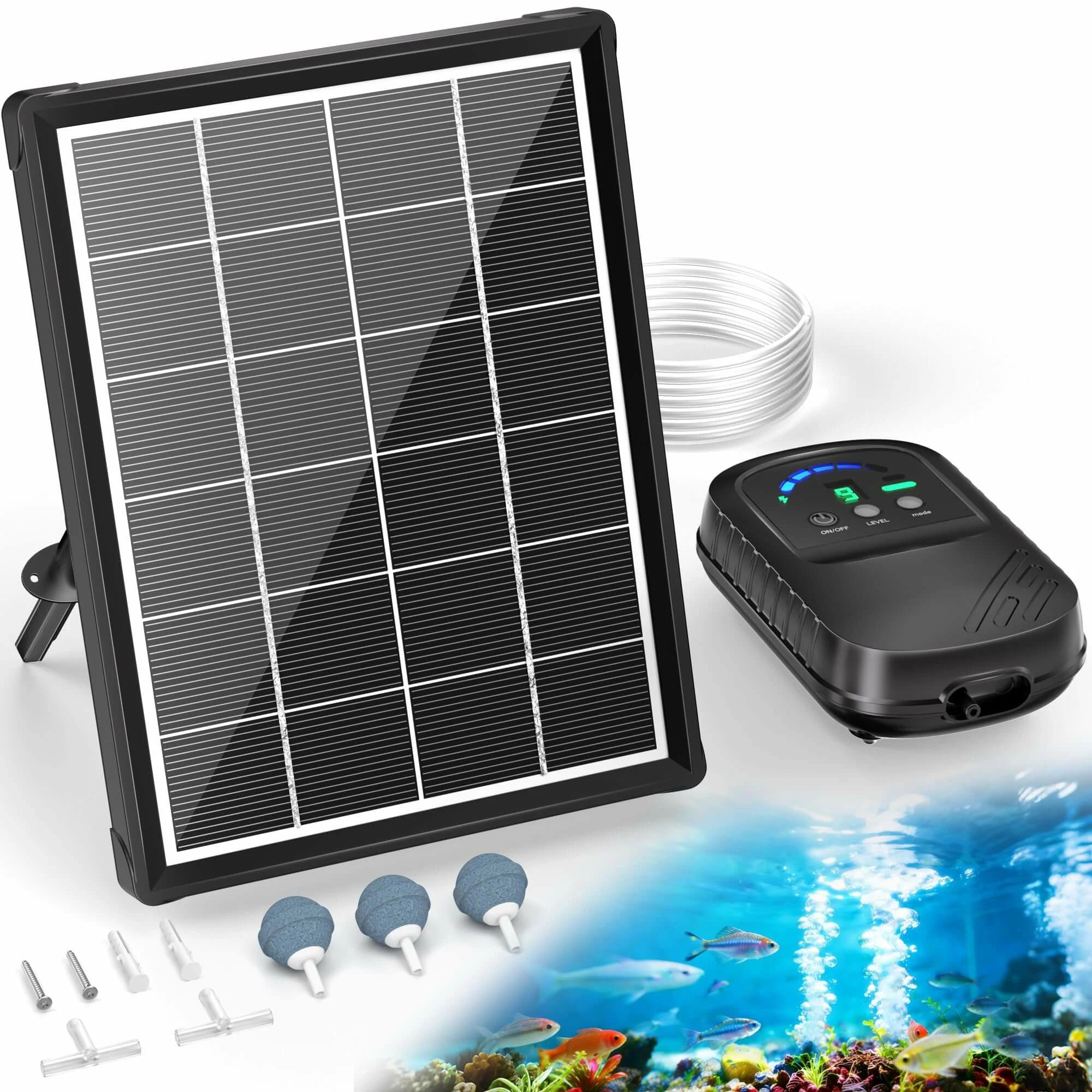 4W Solar Pond Aerator with 2200mAh Battery & Digital Display