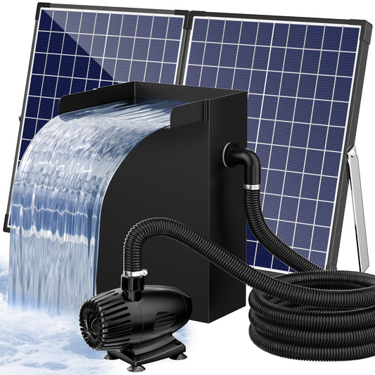 55W Solar Panel 40W 580GPH 8"x13.4" Metal Waterfall Kit