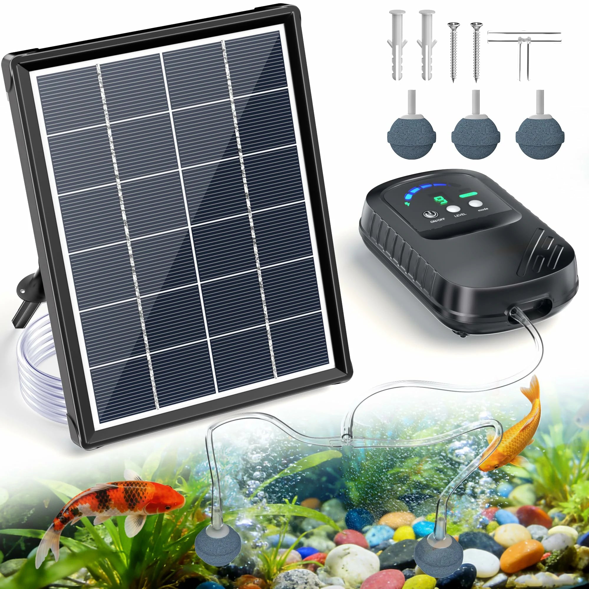 4W Solar Pond Aerator with 2200mAh Battery & Digital Display