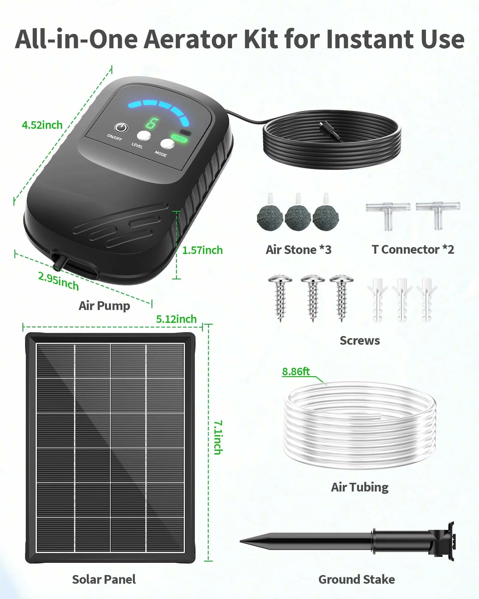 4W Solar Pond Aerator with 2200mAh Battery & Digital Display
